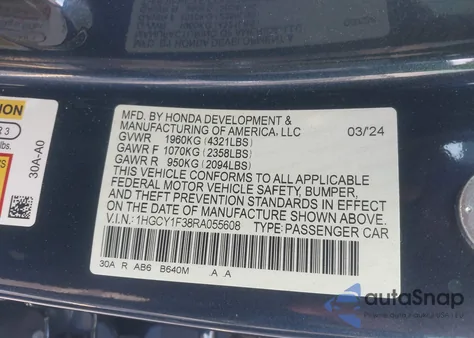 2024 Honda Accord Ex from USA, damaged, VIN 1HGCY1F38RA055608